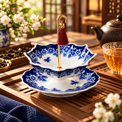Umbrella-Shaped Porcelain Tea Infuser – Elegant Ceramic Tea Strainer with Decorative Saucer