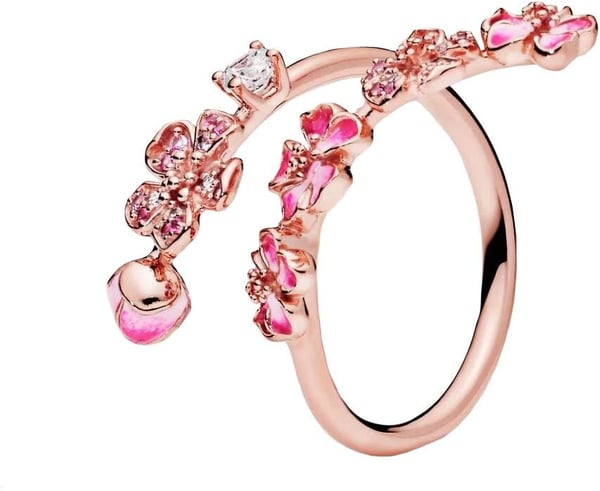 🌸Peach Blossom Flower Branch Open Ring - ✨Open Adjustable Design