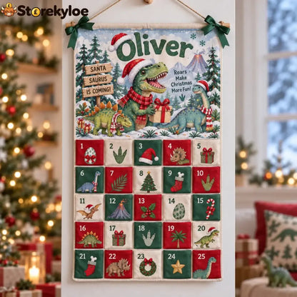 Christmas Dinosaur - Personalized Fabric Advent Calendar - Christmas Gift For Kids Family Members - Fabric Advent