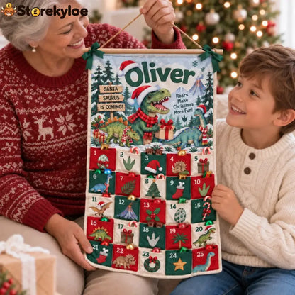 Christmas Dinosaur - Personalized Fabric Advent Calendar - Christmas Gift For Kids Family Members - Fabric Advent