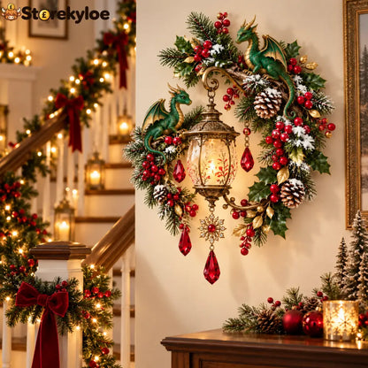 🐉 Christmas Dragon Keeper Lighted Wall Wreath Lamp - A Little Christmas Magic Guarded by Dragons ✨