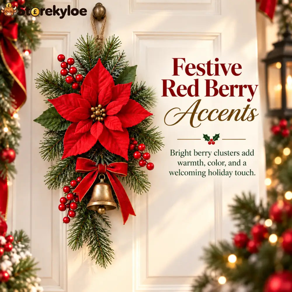 Classic Red Poinsettia Christmas Door Swag