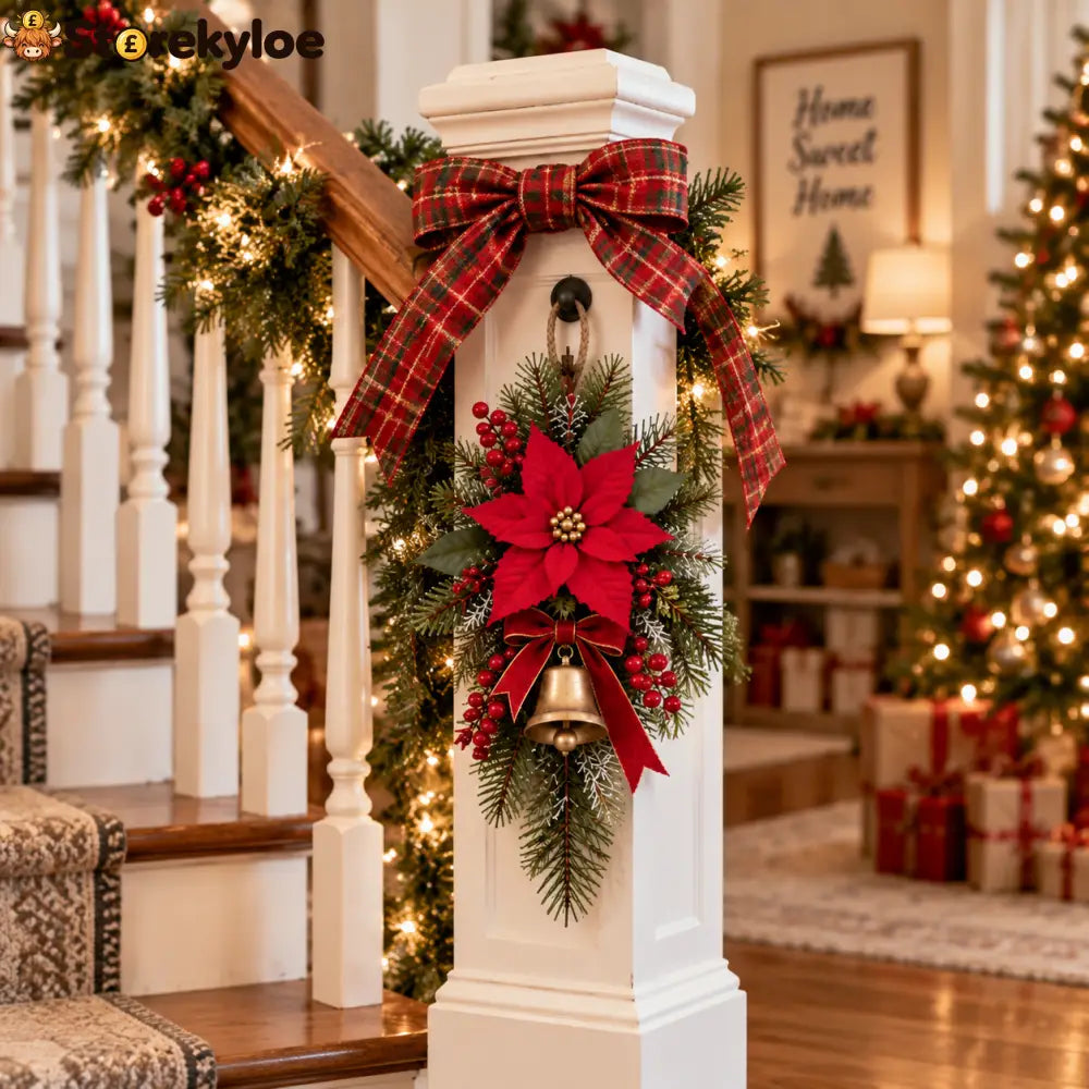 Classic Red Poinsettia Christmas Door Swag