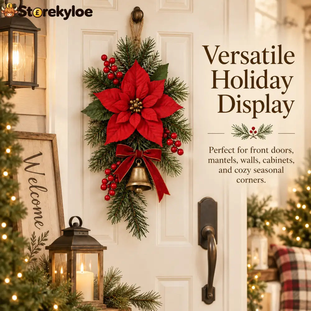 Classic Red Poinsettia Christmas Door Swag