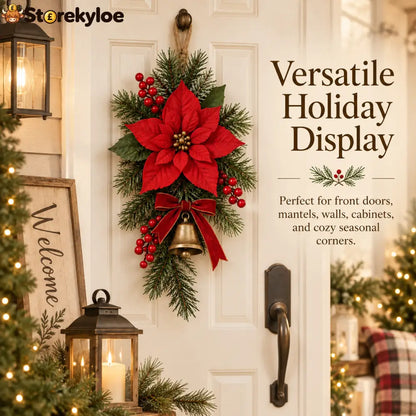 Classic Red Poinsettia Christmas Door Swag