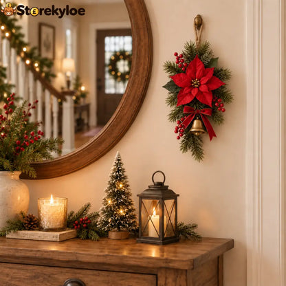 Classic Red Poinsettia Christmas Door Swag