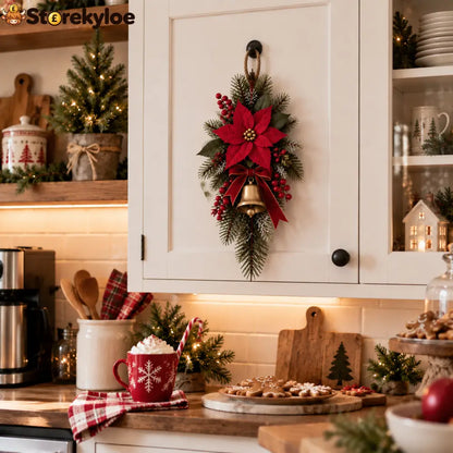 Classic Red Poinsettia Christmas Door Swag