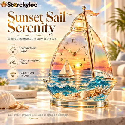 🌊 Coastal Glow Crystal Clock Collection, Bring the Beauty of the Sea Home ✨ - Sailboat