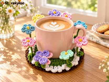 Crochet Flower Garden Coaster A Tiny Garden For Your Favourite Cup 🌸☕ - Pink