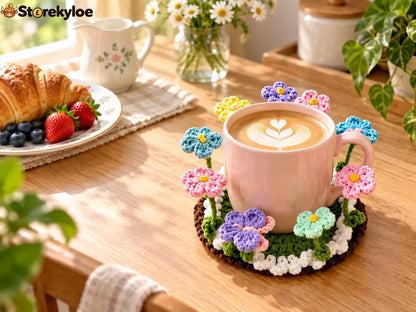 Crochet Flower Garden Coaster A Tiny Garden For Your Favourite Cup 🌸☕ - Pink
