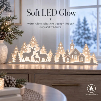 🦌 LED Christmas Deer & Village Window Decor | 2-Piece Lighted Scene