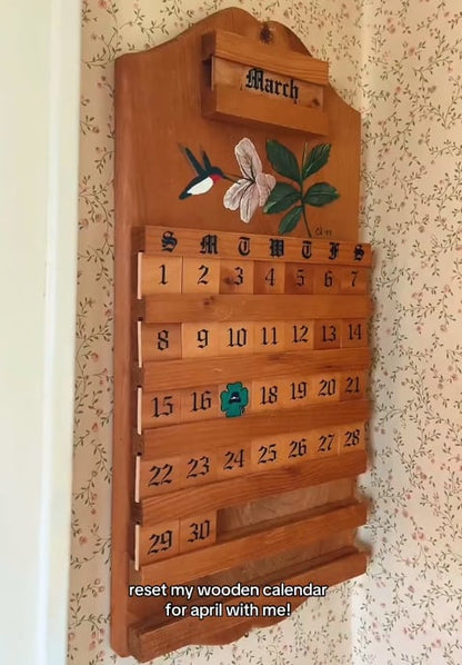 VTG. Semi-Sealed Perpetual Wooden Wall Calendar