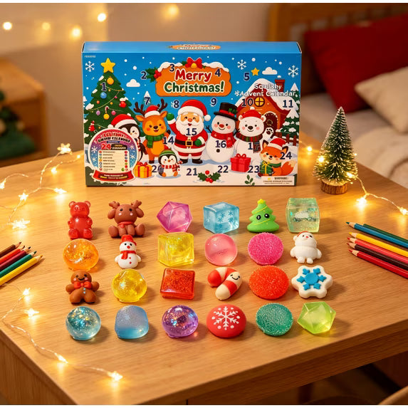 24Pcs Squishy Fidget Toy Advent Calendar, Christmas Countdown Surprise Variety Squeeze Toy Pack, Kids Christmas Stocking Stuffer