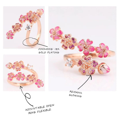 🌸Peach Blossom Flower Branch Open Ring - ✨Open Adjustable Design
