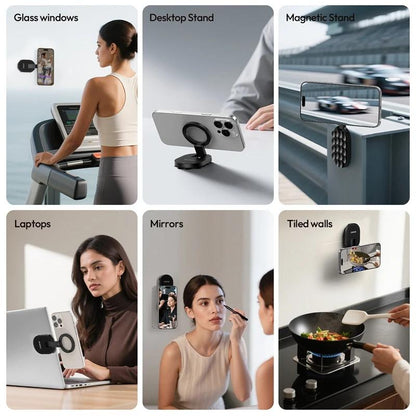 📱3-in-1 Magnetic Phone Mount | 18 Suction Cups, 360° Rotation, Desktop & Wall Holder for iPhone 17/16/15/14