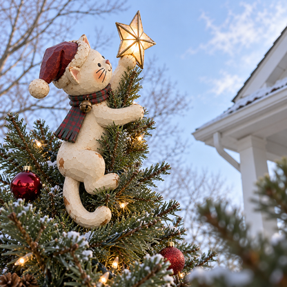 Vintage Lighted Cat Christmas Tree Topper