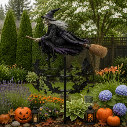 🧙‍♀️ Enchanted Witch Garden Wind Spinner – Where Witches Fly and Bats Dance