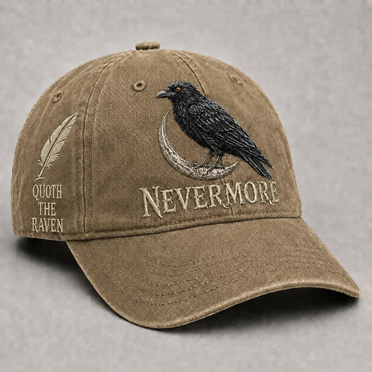 🐦 NEVERMORE Raven Gothic Cap – Premium Embroidered Literary Cap | Full Embroidery • Adjustable Fit • Vintage Black Style 🌙