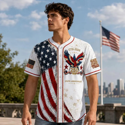 Men's 250th Anniversary Baseball Jersey Patriotic American Flag Eagle Button Down Shirt 1776-2026