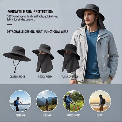 🌞Spring/Summer Fisherman's Hat Detachable Outdoor Sun-Protective Face Covering🏕️ (Adjustable & Lightweight Comfort & Unisex Fit)