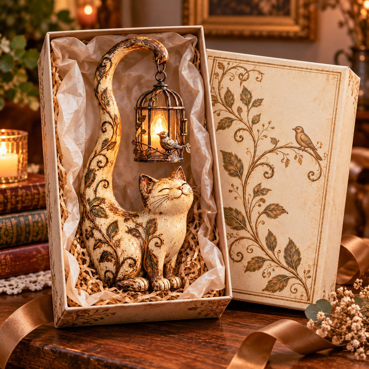 🔥LAST DAY 49% OFF - 🐈‍⬛Vintage Cat Lantern Sculpture Lamp - A Little Guardian of Warmth, Memories & Cozy Corners✨