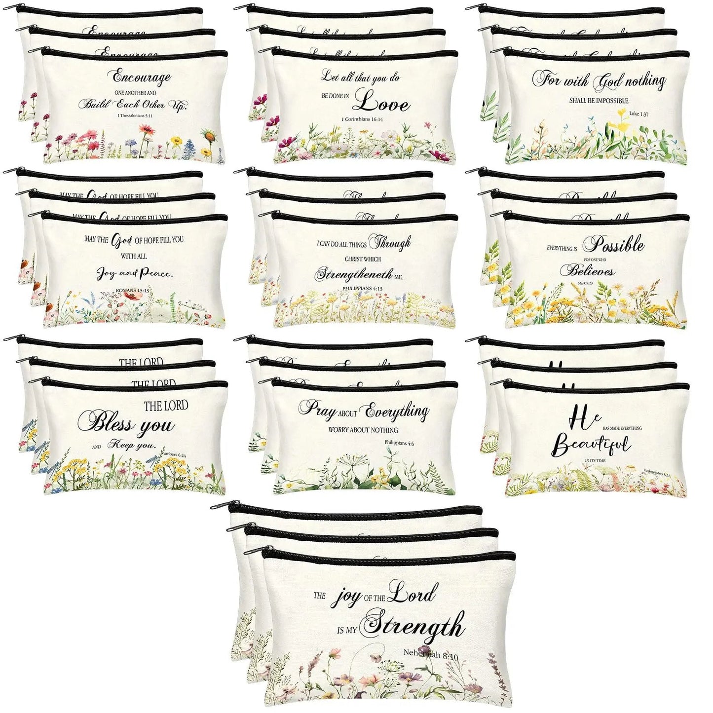 ✝️Christian Makeup Bag Gift for Women Bulk Faith Pocket Bag with Bible Verse Floral Pattern