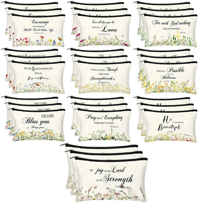 ✝️Christian Makeup Bag Gift for Women Bulk Faith Pocket Bag with Bible Verse Floral Pattern