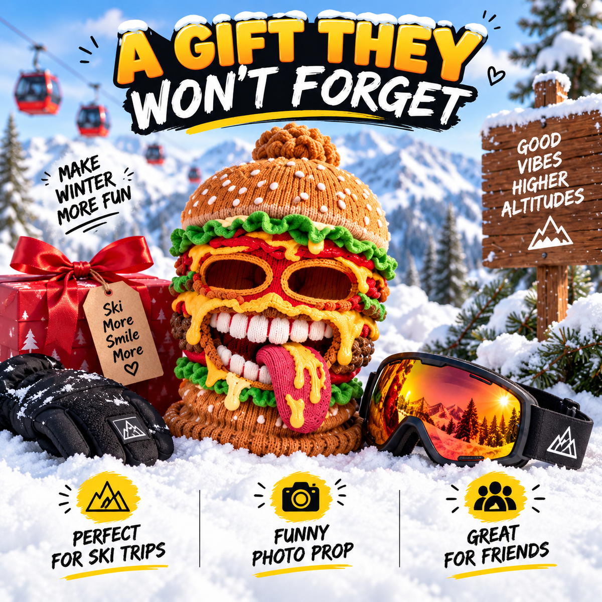 🍔 Funny Food Ski Mask – Burger, Fried Chicken, Pizza & Fries Winter Balaclava