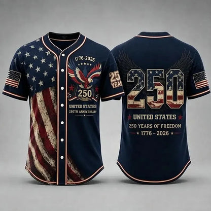 Men's 250th Anniversary Baseball Jersey Patriotic American Flag Eagle Button Down Shirt 1776-2026