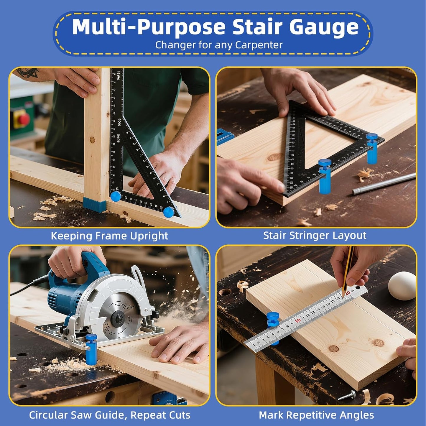 🛠️Tall Stair Gauges for Framing Square with Holder, for Carpentry Squares, Framing Jig Circular Saw