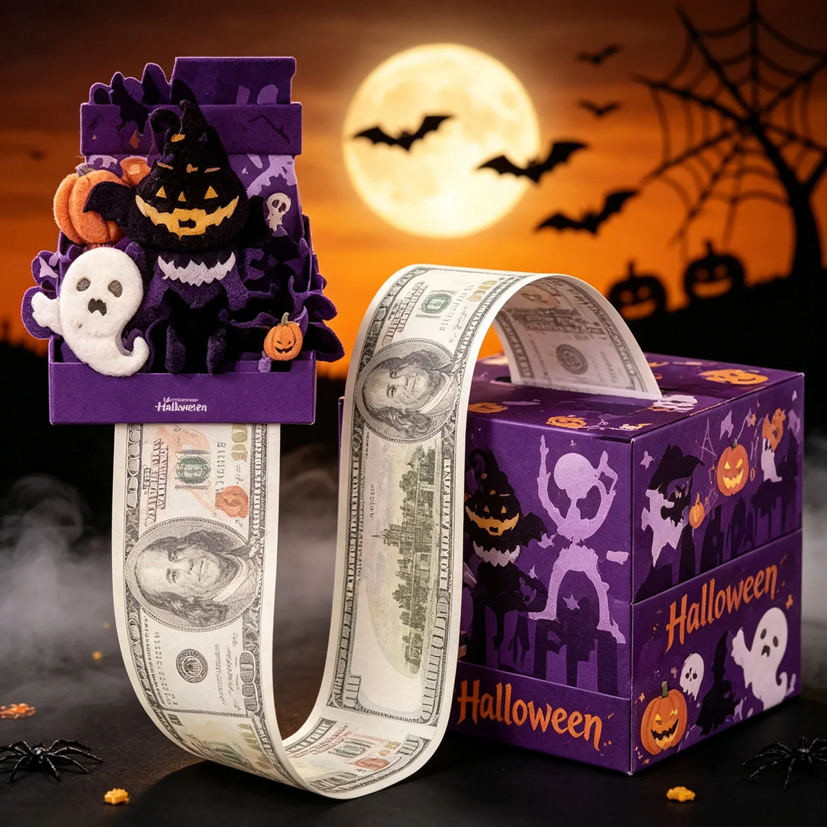 🔥LAST DAY 50% OFF - 💵🎄 Christmas Money Pull Surprise Box 50 Fillable Pockets for Cash, Treats, Notes & More 🎁