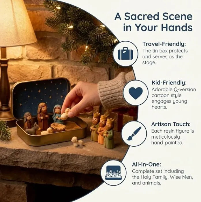 ✝️Religious Pocket-Size Mini Nativity Scene Set with Storage Box