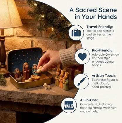 ✝️Religious Pocket-Size Mini Nativity Scene Set with Storage Box
