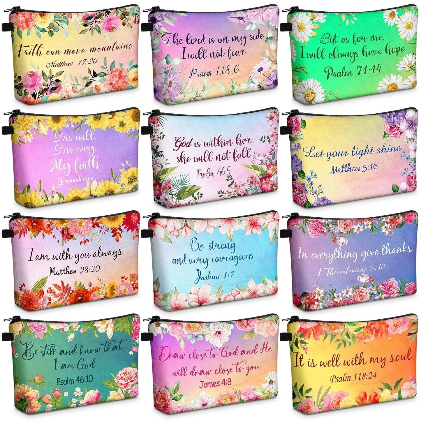 ✝️Christian Makeup Bag Gift for Women Bulk Faith Pocket Bag with Bible Verse Floral Pattern