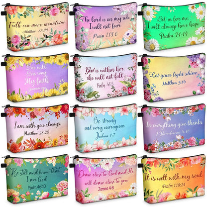 ✝️Christian Makeup Bag Gift for Women Bulk Faith Pocket Bag with Bible Verse Floral Pattern