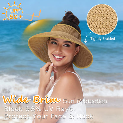 Women's Solid Color Cute Bow Design Wide Brim Straw Hat
