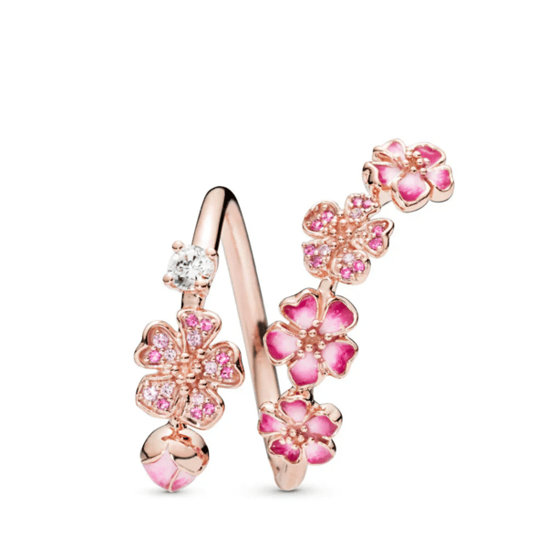 🌸Peach Blossom Flower Branch Open Ring - ✨Open Adjustable Design
