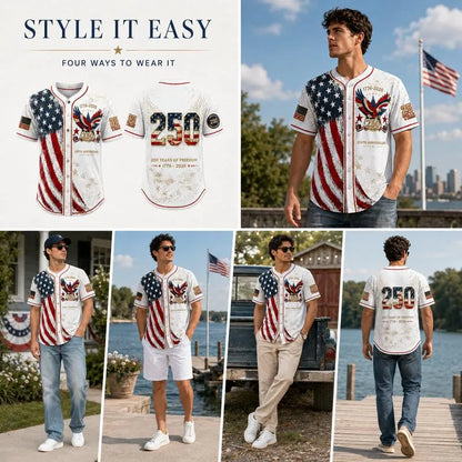 Men's 250th Anniversary Baseball Jersey Patriotic American Flag Eagle Button Down Shirt 1776-2026