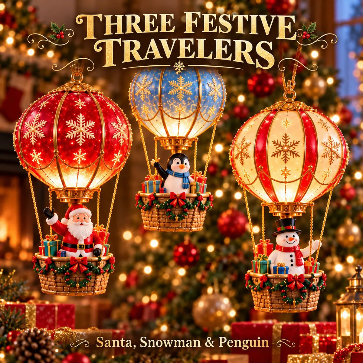 Santa’s Sky Journey — Animated Christmas Hot Air Balloon Village with Lights