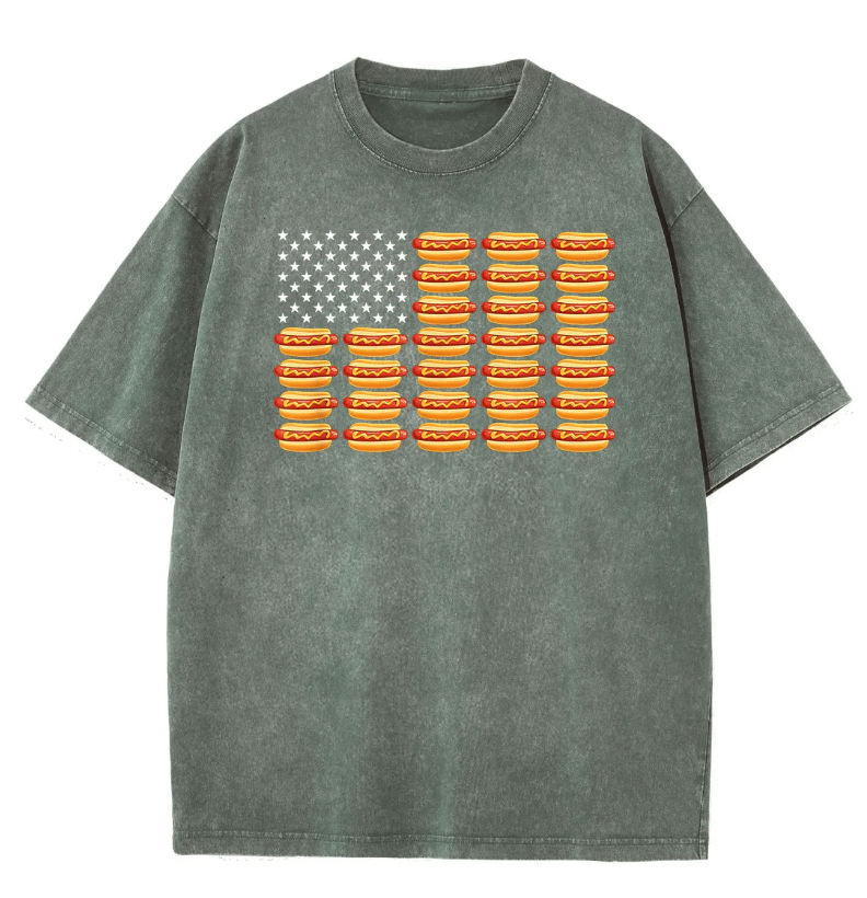 Hot Dog American Flag July 4th Patriotic Summer BBQ Funny T-Shirt