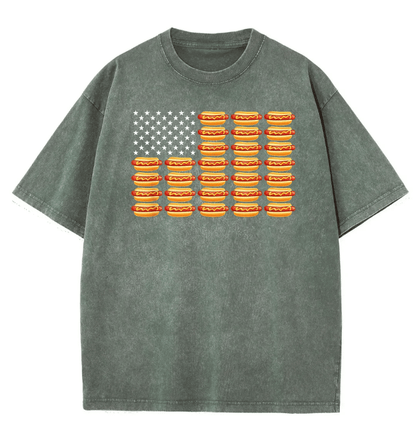 Hot Dog American Flag July 4th Patriotic Summer BBQ Funny T-Shirt