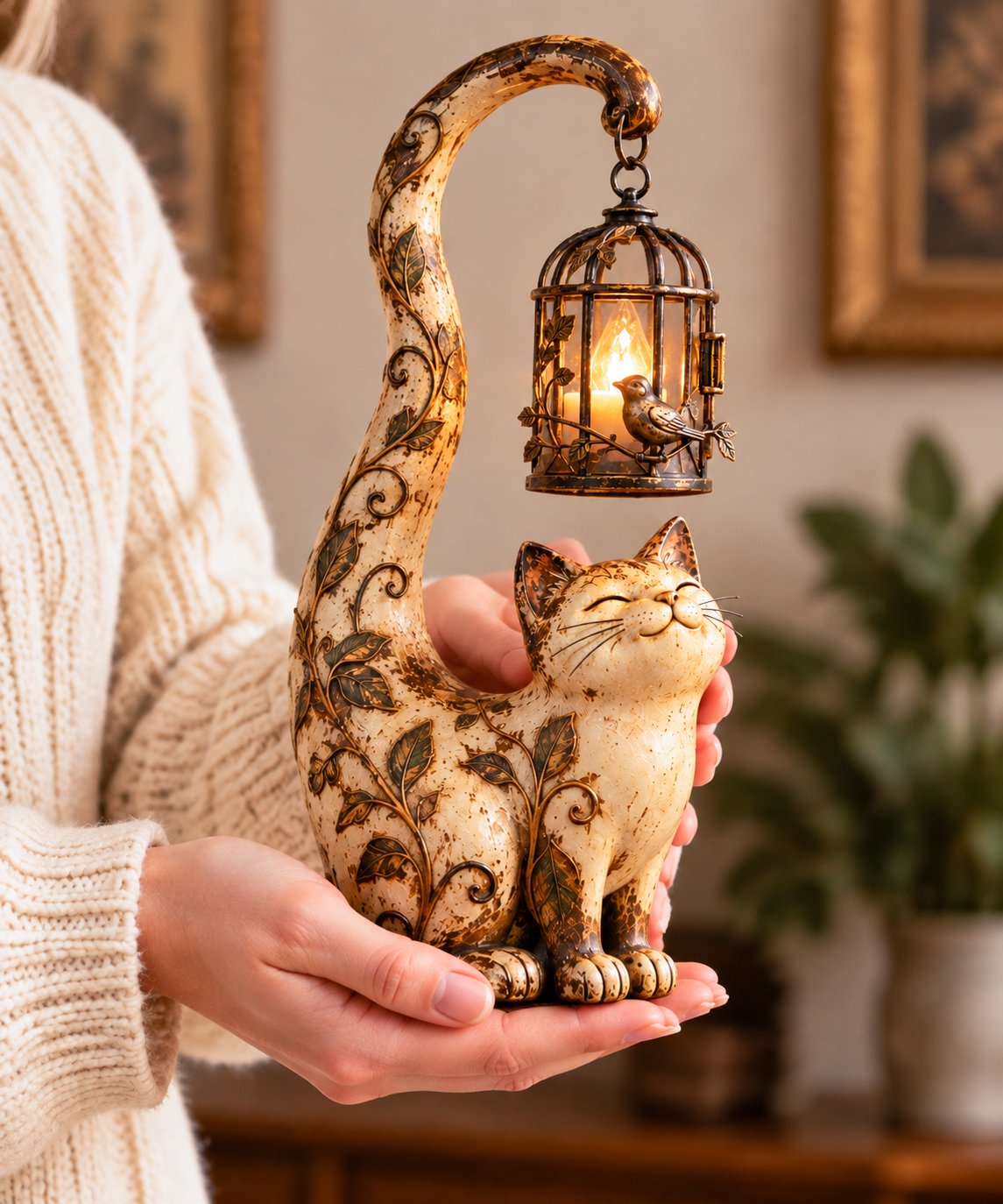 🔥LAST DAY 49% OFF - 🐈‍⬛Vintage Cat Lantern Sculpture Lamp - A Little Guardian of Warmth, Memories & Cozy Corners✨