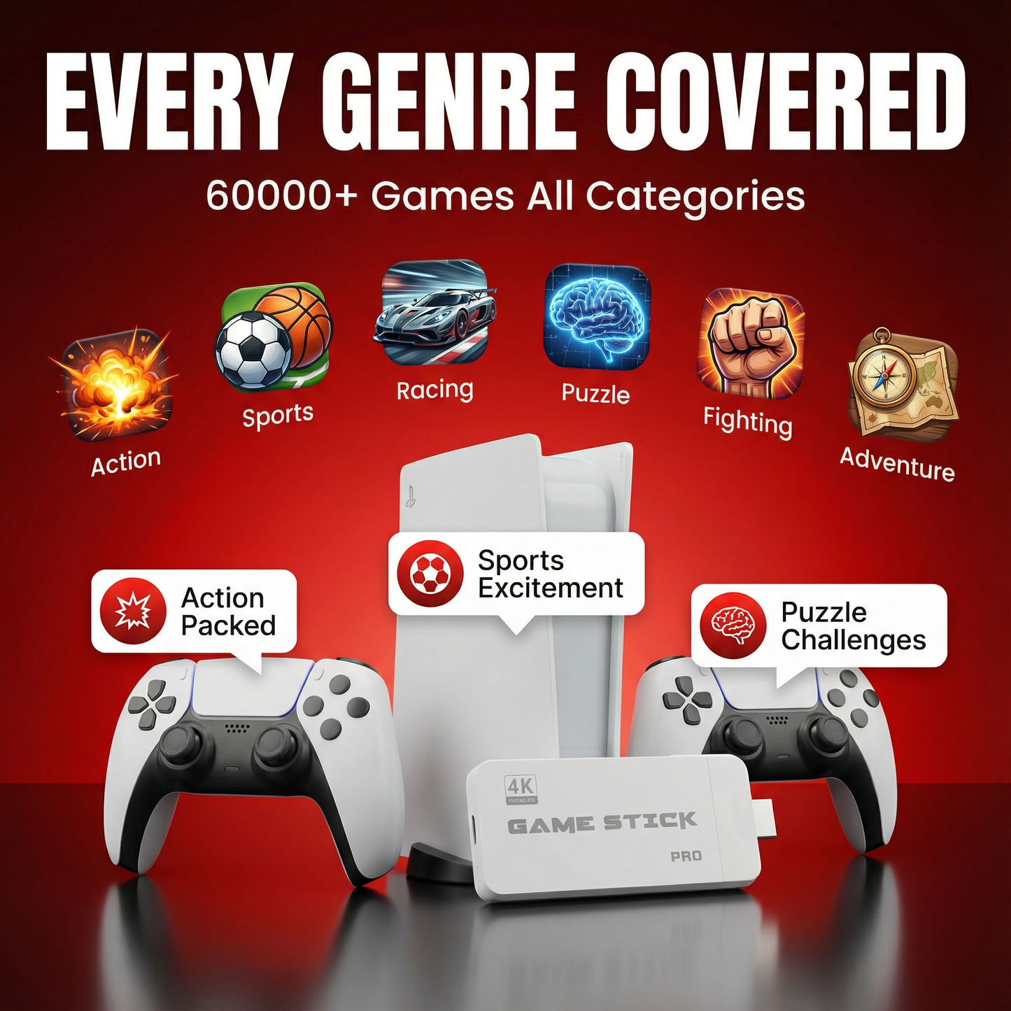 WIRELESS CONSOLE 60,000+ LICENSED GAMES + 2 FREE CONTROLLERS