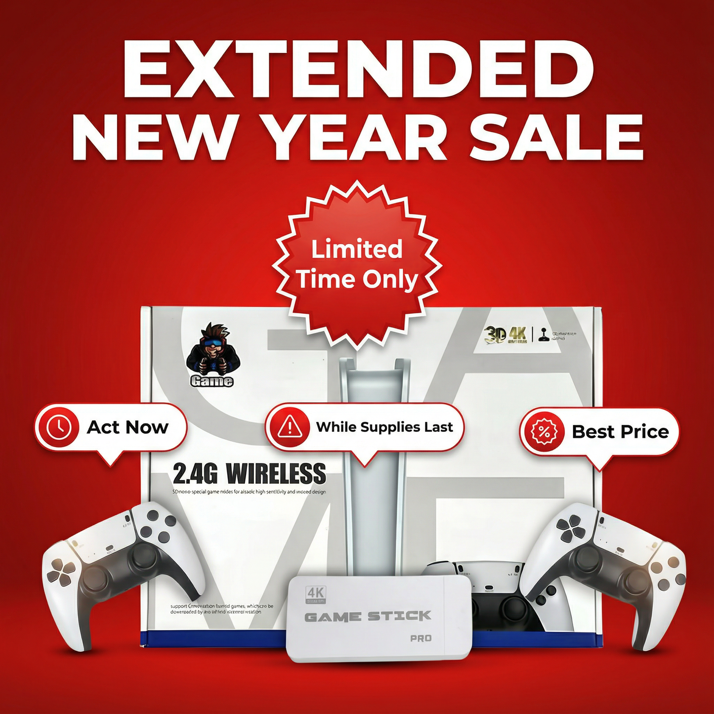 WIRELESS CONSOLE 60,000+ LICENSED GAMES + 2 FREE CONTROLLERS