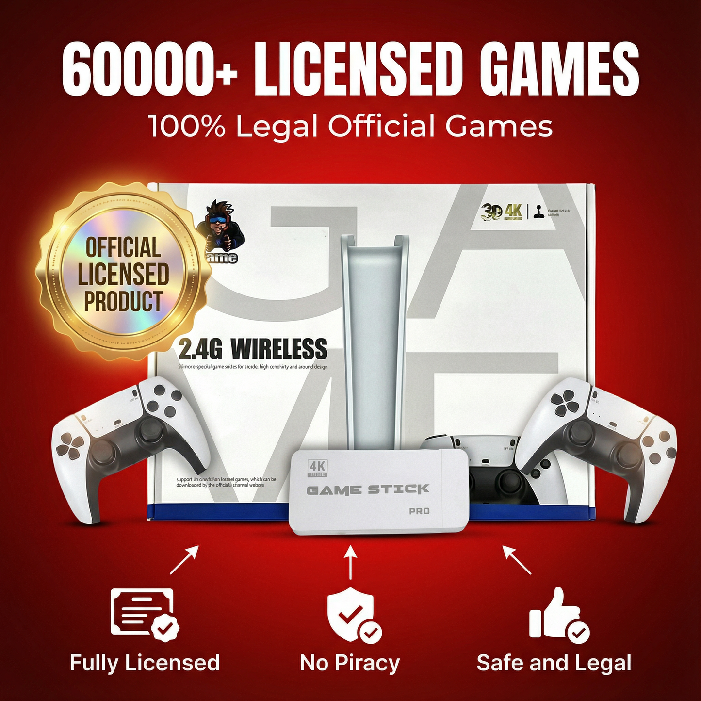 WIRELESS CONSOLE 60,000+ LICENSED GAMES + 2 FREE CONTROLLERS