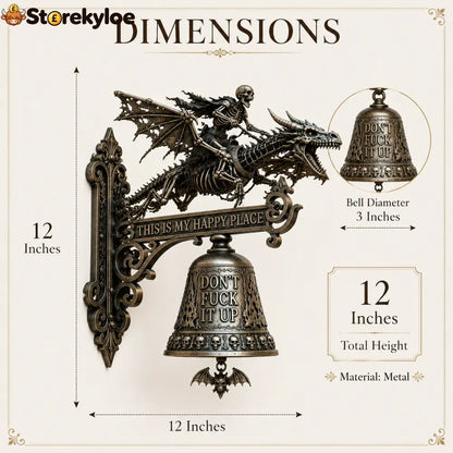 🐉 Skull Dragon Rider Bell – “This Is My Happy Place” Wall Bell