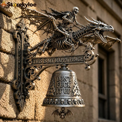 🐉 Skull Dragon Rider Bell – “This Is My Happy Place” Wall Bell - 🐉 Skull Dragon Rider Bell