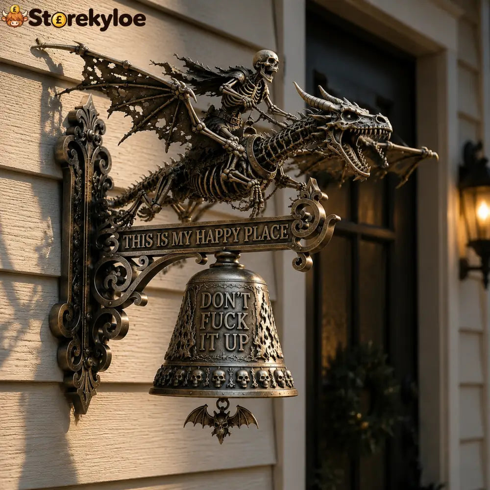 🐉 Skull Dragon Rider Bell – “This Is My Happy Place” Wall Bell